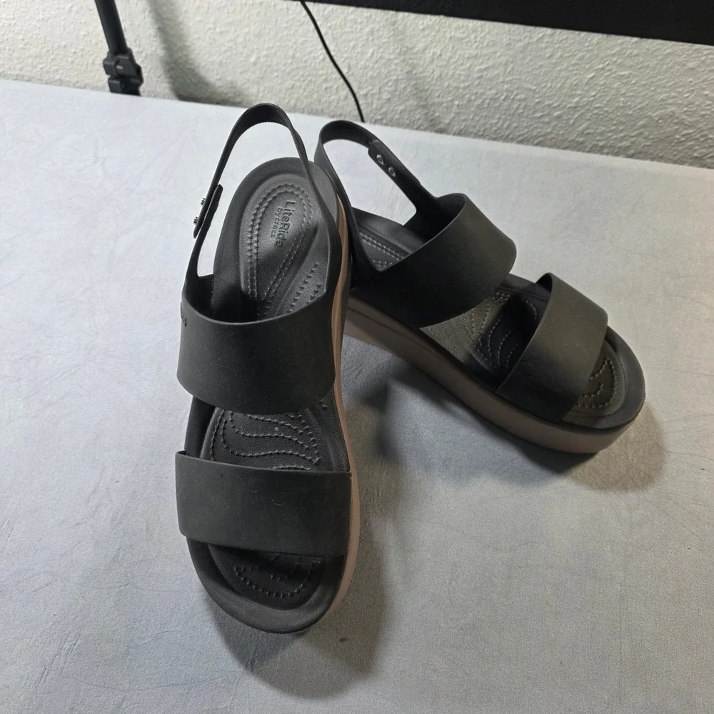 Crocs LiteRide 360 Sandals Womens 11 Black Mushroom Platform Wedge